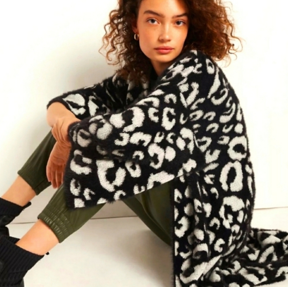 Anthropologie Black and White Leopard Cardigan